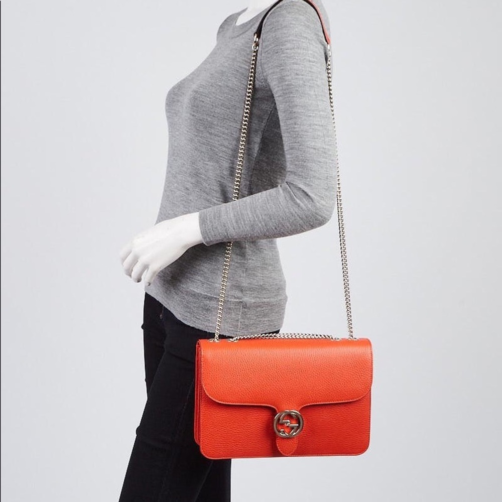 ❤️GUCCI❤️NEW pebbled leather interlocking G orange - Picture 2 of 7